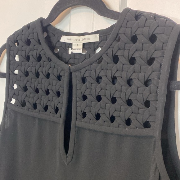 Diane Von Furstenberg | Hope Black Mini Dress with basket weave top - US4 - Picture 4 of 9
